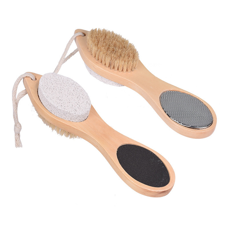 Hot selling bamboo feet brush feet dead skin stone 4 in 1 foot brush custom logo Multi function Foot rasp Foot File feet scrubb