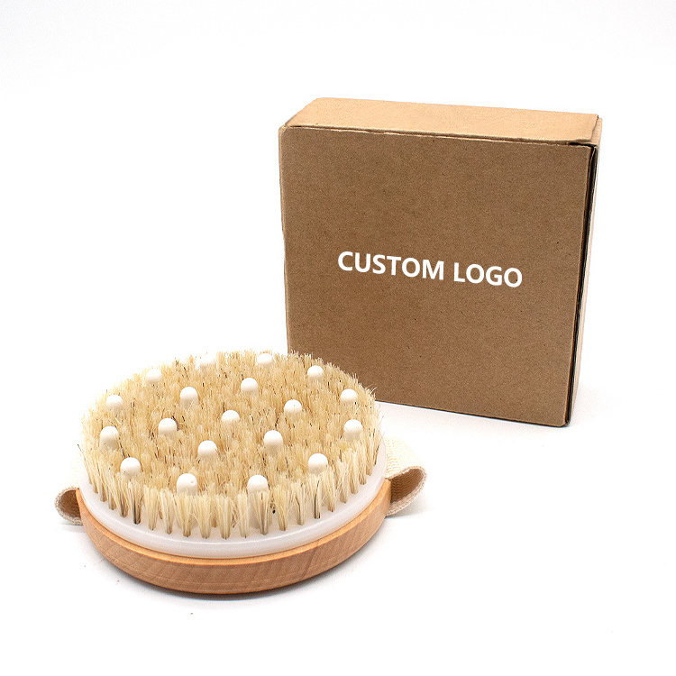 Custom print LOGO  Skin anti Cellulite Natural Bristle  Exfoliating bath brush with Massage Dry Body bath Brush