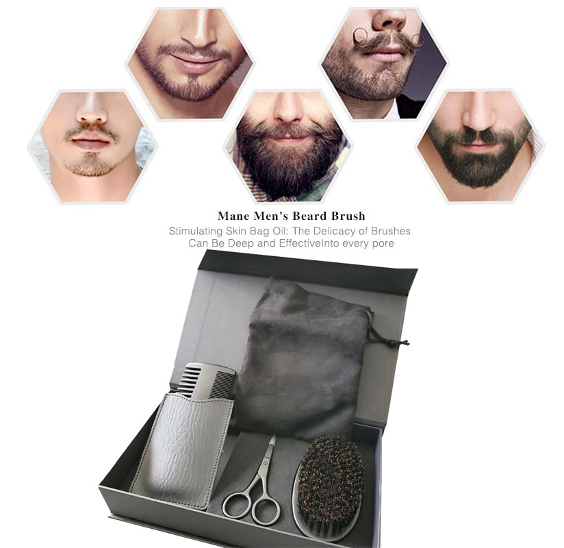 Beard Grooming Trimming Care shaving Kit Beard Brush Wooden Combs and brush Mustache Scissors Gift Set for Men