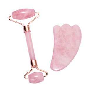 Best Price  Handheld Rose Quartz Jade Roller Gua Sha Beauty Facial Massage Rose Jade Roller For Face