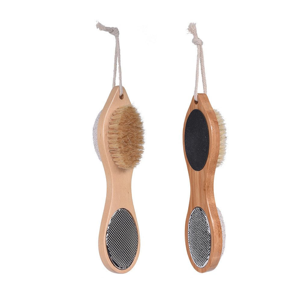 Hot selling bamboo feet brush feet dead skin stone 4 in 1 foot brush custom logo Multi function Foot rasp Foot File feet scrubb