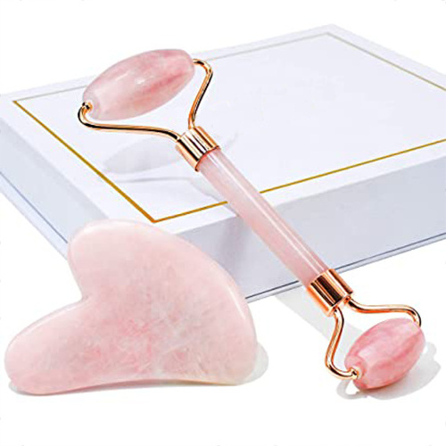 Pink white jade roller gua sha facial cleanser  jade roller