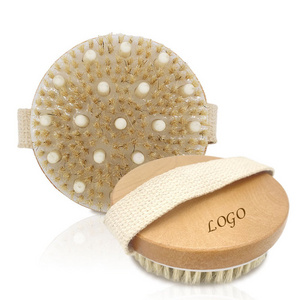 Custom print LOGO  Skin anti Cellulite Natural Bristle  Exfoliating bath brush with Massage Dry Body bath Brush