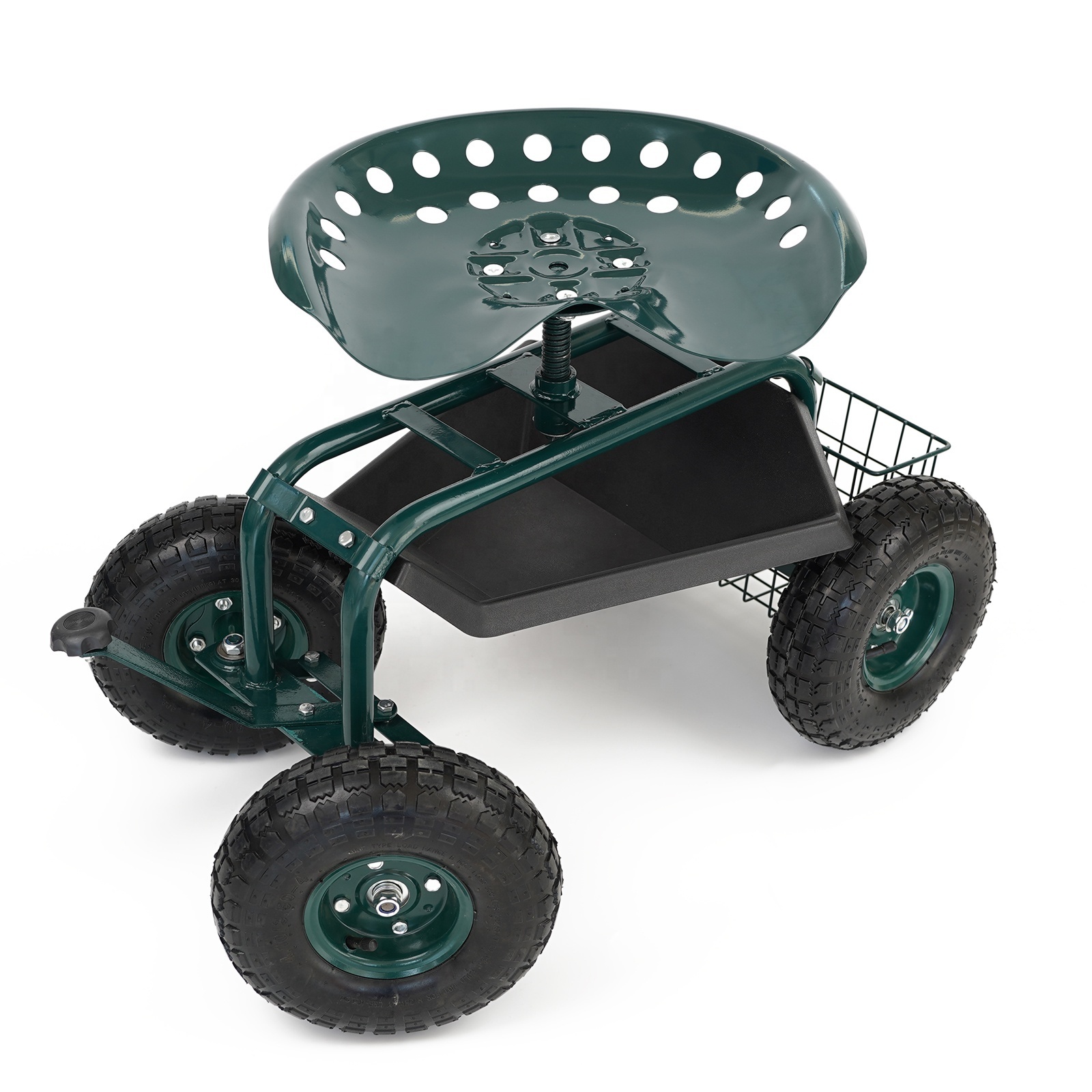 4-Wheel Steel Rolling Garden Cart Work Seat with 360 degree Rotating Easy Swerve and Height Adjustable