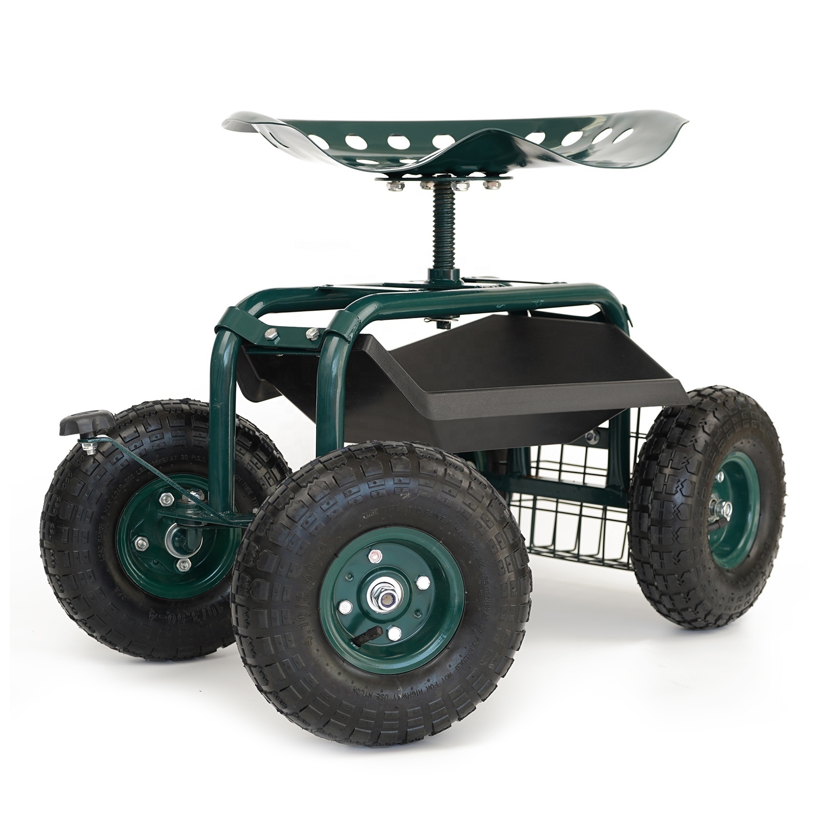 4-Wheel Steel Rolling Garden Cart Work Seat with 360 degree Rotating Easy Swerve and Height Adjustable