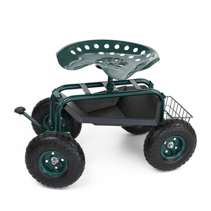 4-Wheel Steel Rolling Garden Cart Work Seat with 360 degree Rotating Easy Swerve and Height Adjustable