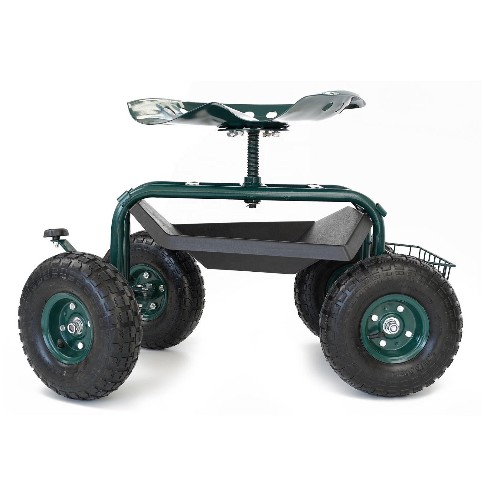 4-Wheel Steel Rolling Garden Cart Work Seat with 360 degree Rotating Easy Swerve and Height Adjustable