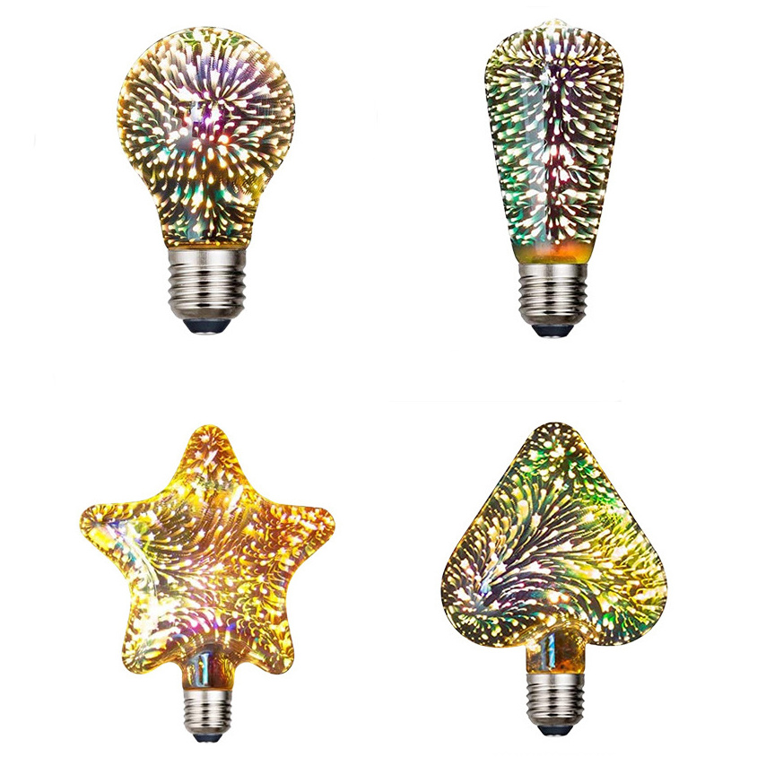 Edison LED bulb creative filament bulb e27 screw 3D colorful fireworks Christmas lights