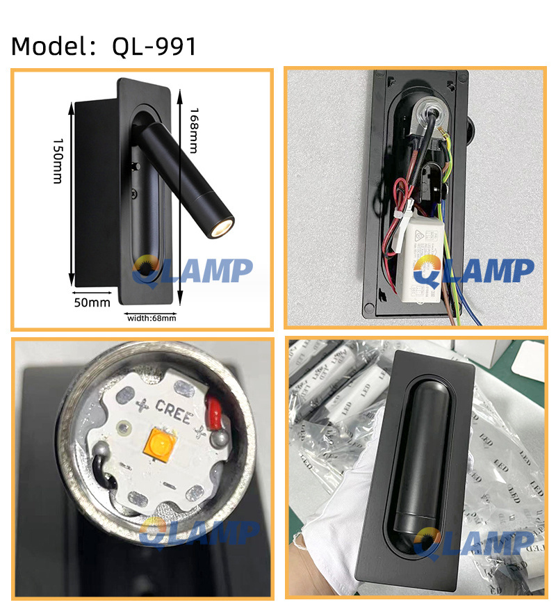 Adjustable LED Wall Recessed Light Headboard Bedside Wall Light Bed Reading Wall Lamp For Hotel  Guest Room Bedroom