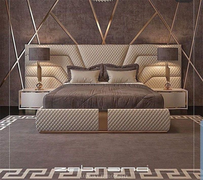 Italian Design 1.8 M King Size Leather Luxury Bed Home Bedroom Sets Furniture Modern Solid Wood Queen Size Double Bed