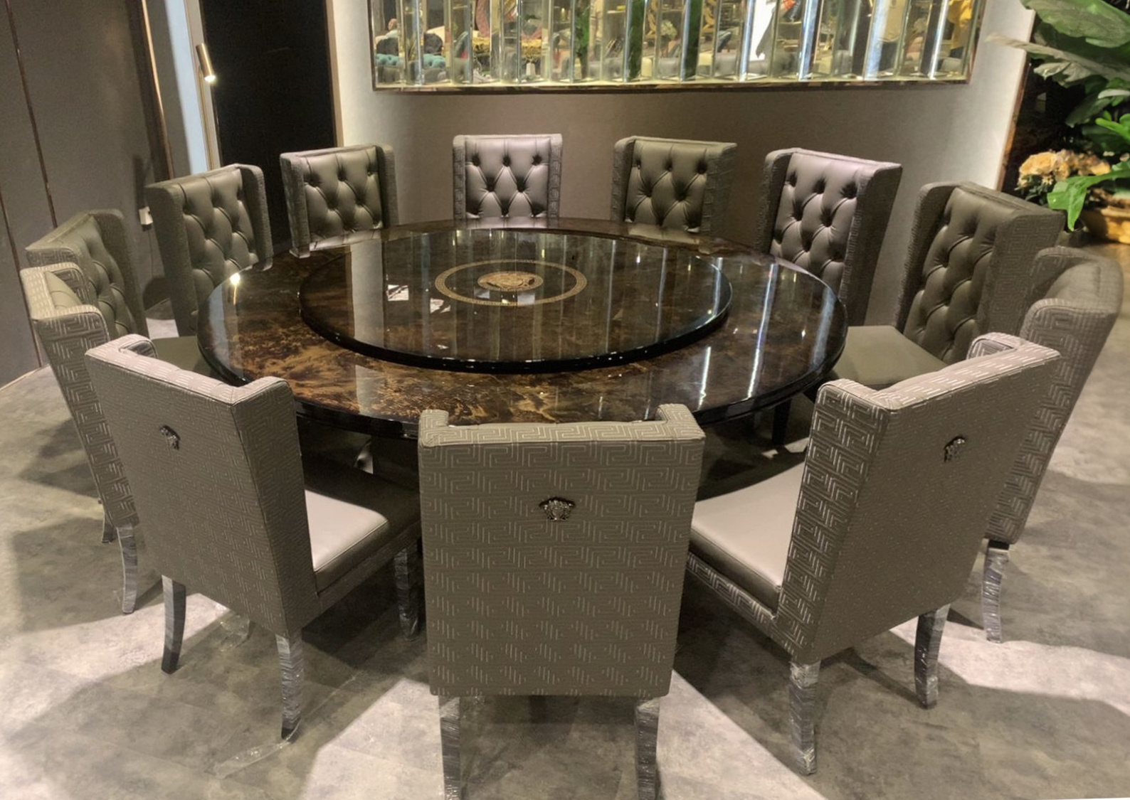 Italian designer luxury custom High End Villa Room 12 14 Seater Black Marble Top Restaurant Dining Table