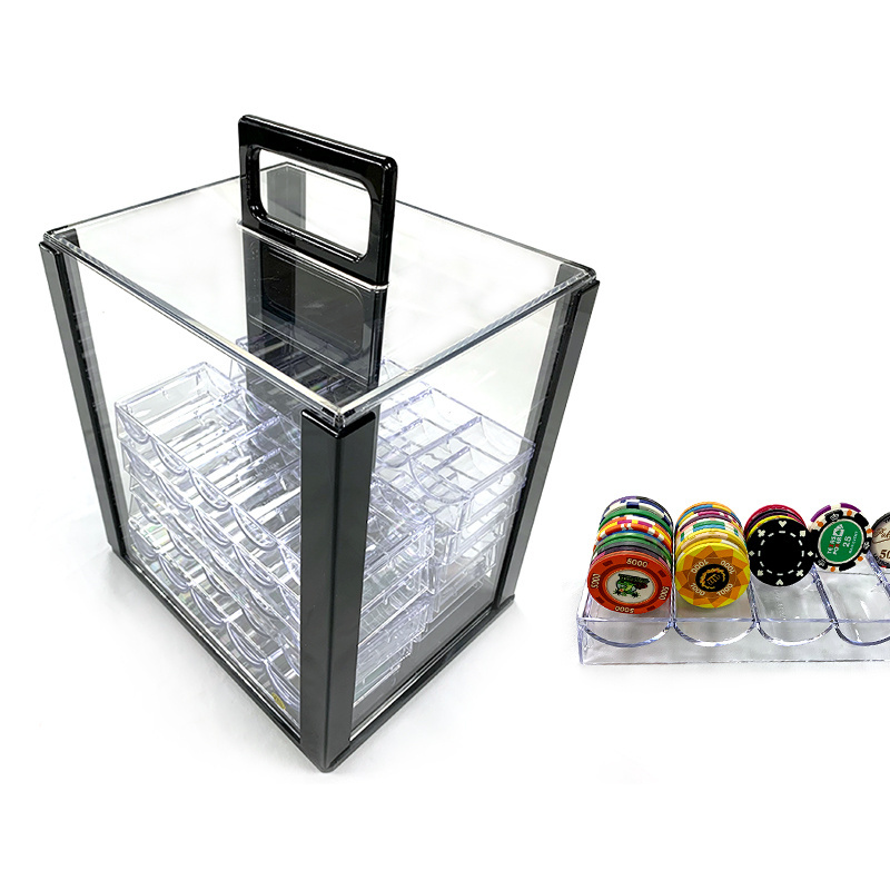 Hot selling thickened chips suitcase 1000 pieces handmade transparent acrylic poker chip box