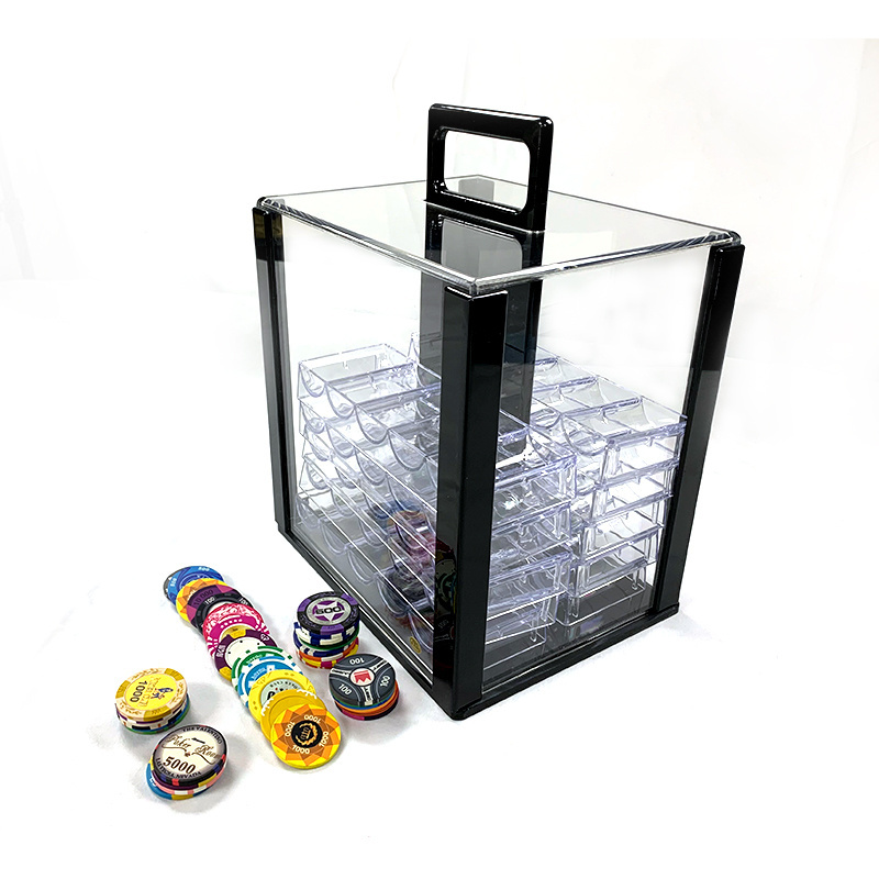 Hot selling thickened chips suitcase 1000 pieces handmade transparent acrylic poker chip box