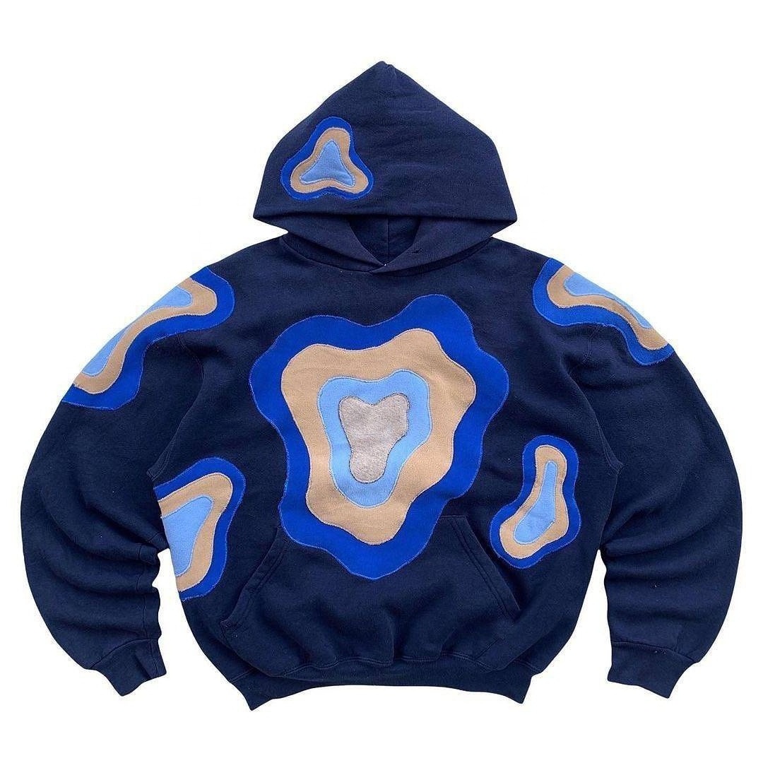 Custom color block  hoodie Pullover Cotton Embroidery Hoodie Patchwork Patches Embroidery streetwear hip hop men hoodie