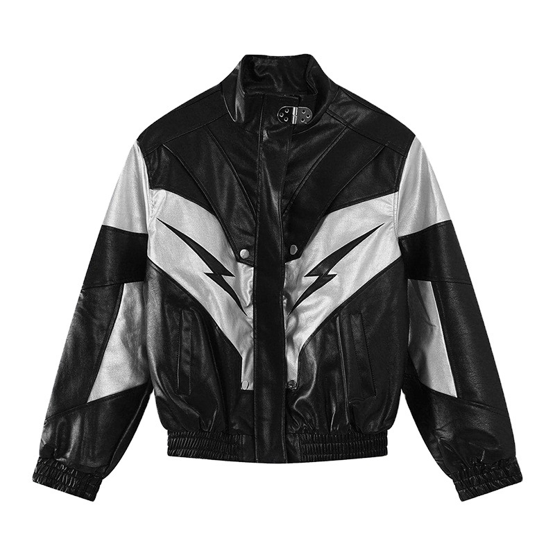 Custom Boxy Fit Windbreaker Men's Winter Coat Racing Motorcycle Jacket Contrast Panel Lightning Cropped Leather Jackets For Mens