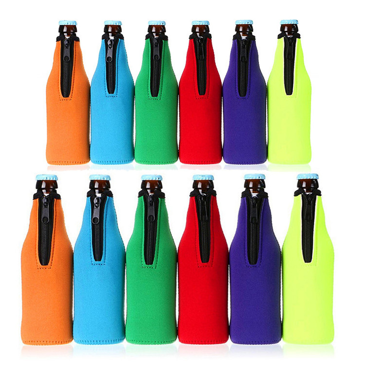 330ml Neoprene Wine Beer Bottle Cooler Sleeve with Zipper Collapsible Drink Cooler Holder Carrier