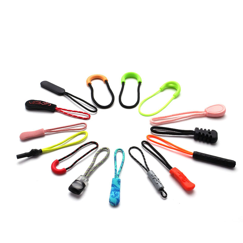 QLQ Slider Rubber String Custom Zipper Pulls Replacement For Clothing Bag Silicone Zip Puller With Logo Zipper Slider String