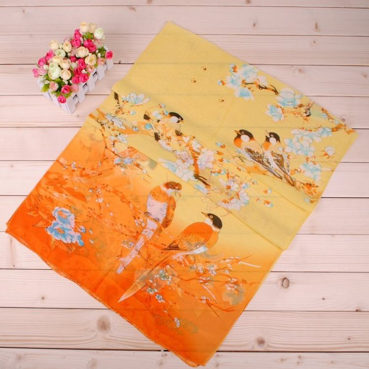 New bird flowers chiffon scarf wholesale  fashion women long cheap Printed  scarves super September women scarf