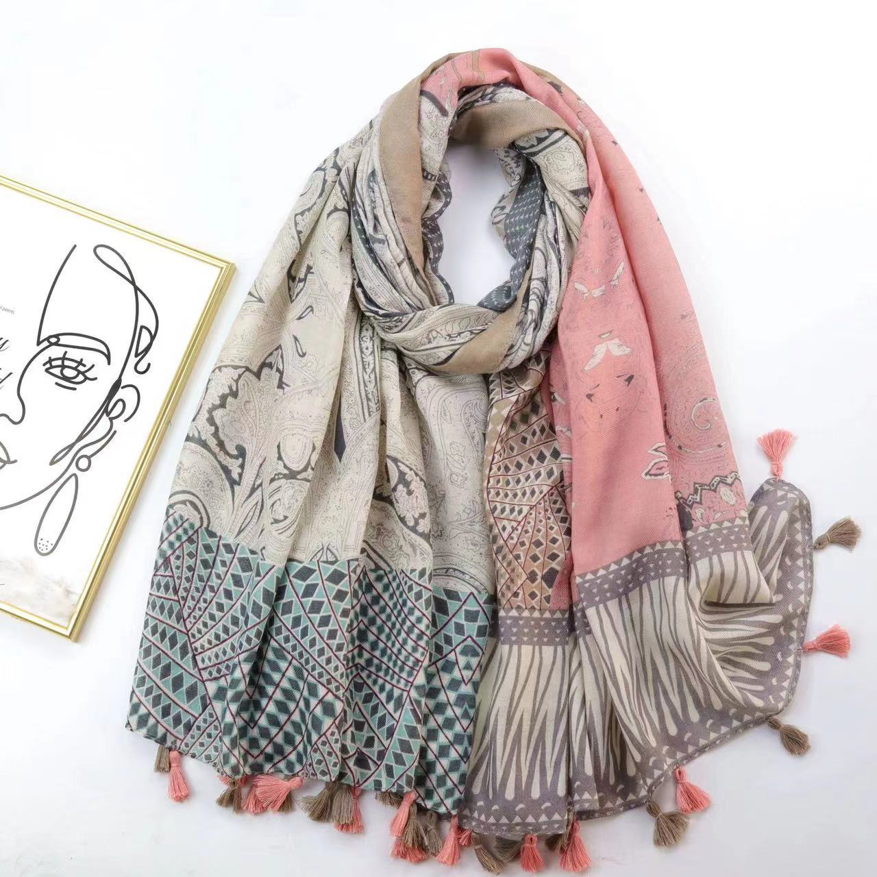 Korea Style Cotton Material Ladies Scarf 90CM Length Scarfs For Women Stylish cashew printed shawl