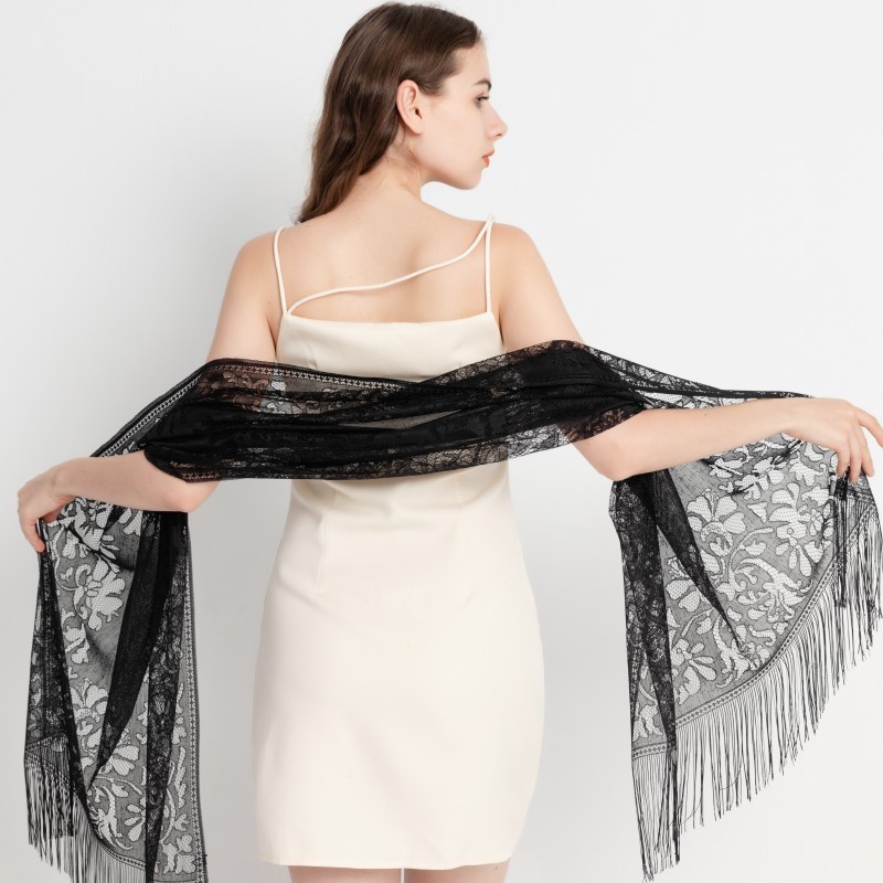 wholesale Women's Lace Scarf Shawl with Tassels Mesh Fringe  Wraps for Wedding Evening Party church Dresses shawl women scarf