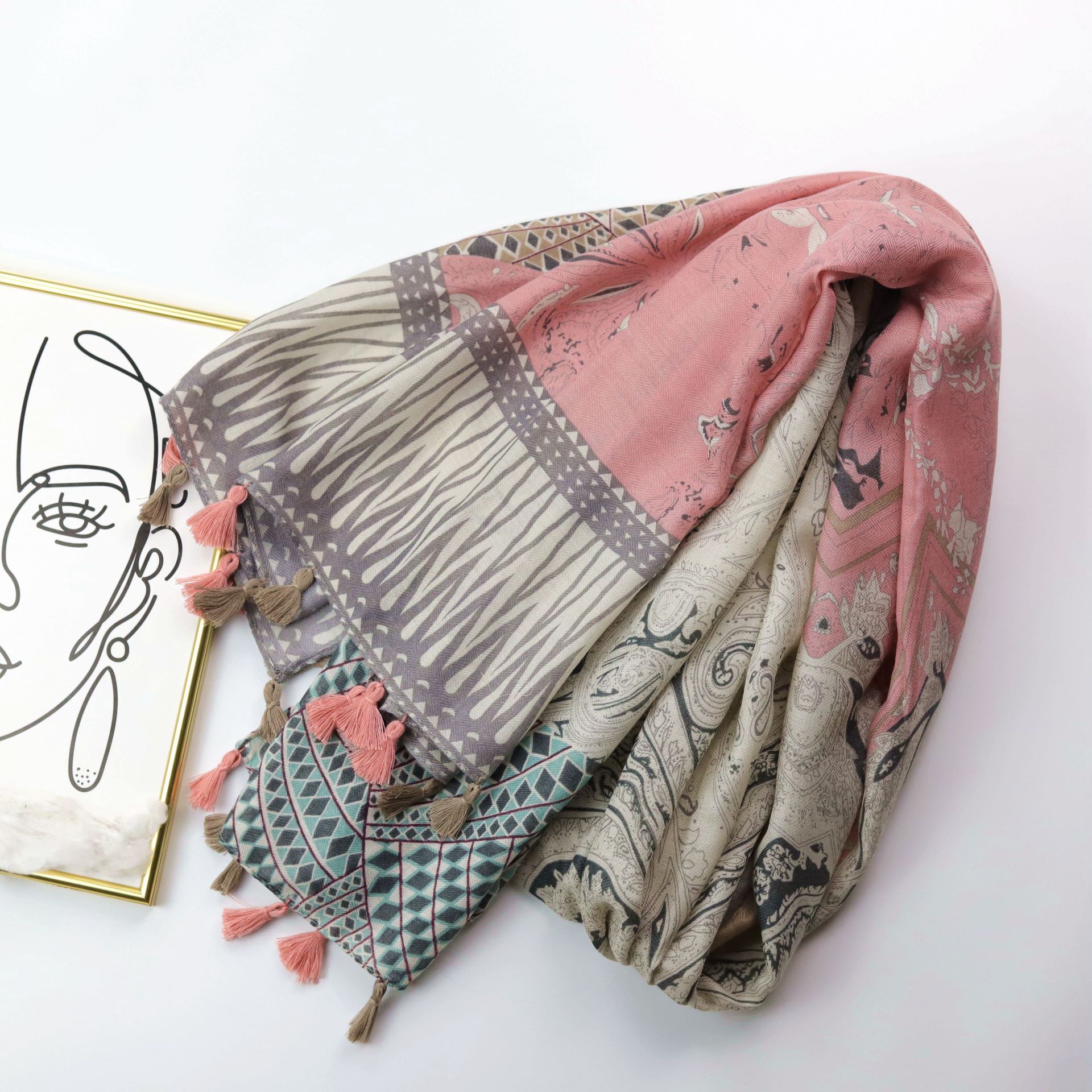 Korea Style Cotton Material Ladies Scarf 90CM Length Scarfs For Women Stylish cashew printed shawl