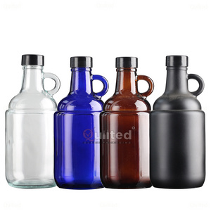 75CL 750ml 1000ml  clear amber blue  matte black Empty Flint Glass Moonshine Jugs Round Spirit Glass Wine Bottles with Handle