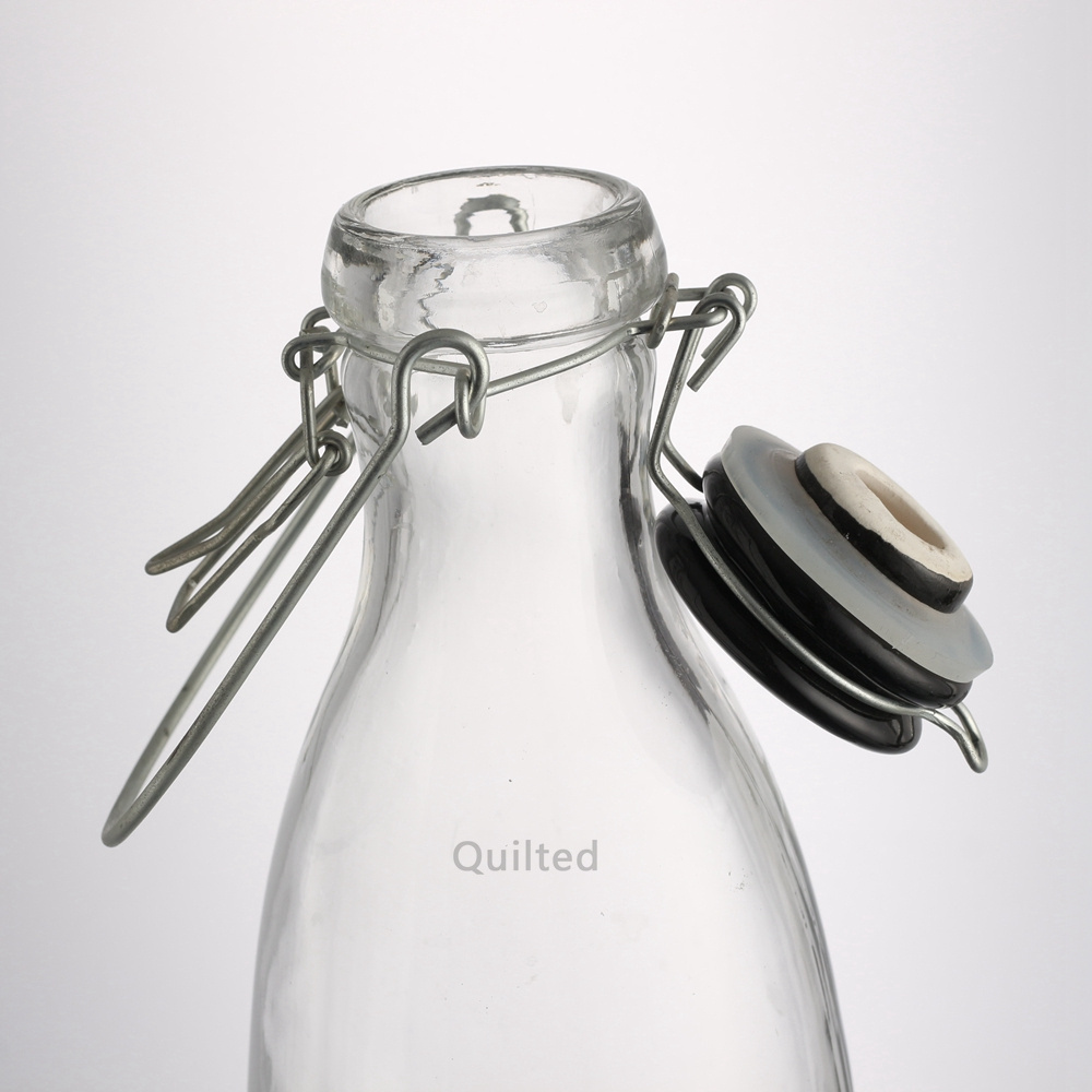 500Ml Or 1 Liter 32 OZ Milk Juice Beverage Glass Bottle With Swing Top Clip And Rubber Caps