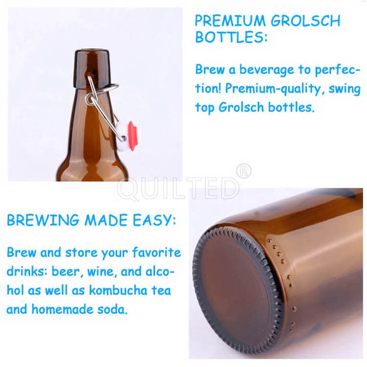 Home Brewing Glass Airtight Rubber Seal Amber 16 Oz Empty 500ml 330ml 1L Swing Top Beer Glass Bottle With Swing Cap for sale