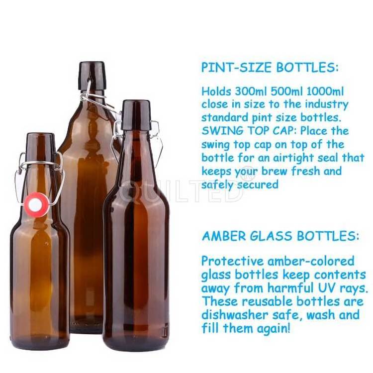 Home Brewing Glass Airtight Rubber Seal Amber 16 Oz Empty 500ml 330ml 1L Swing Top Beer Glass Bottle With Swing Cap for sale