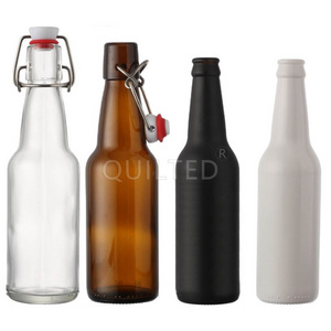 China Factory Price 330ml Amber Matte Painted Black Beer Bottle Empty Beverage Glass Bottle