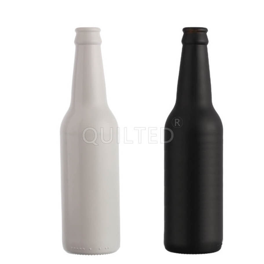 China Factory Price 330ml Amber Matte Painted Black Beer Bottle Empty Beverage Glass Bottle