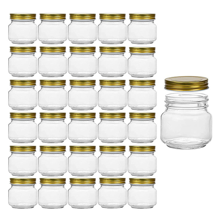 Luxury Kitchen Round Square Food Storage Jar 8oz 250ml Clear Regular Wide Mouth Storage Mason Jar with lid