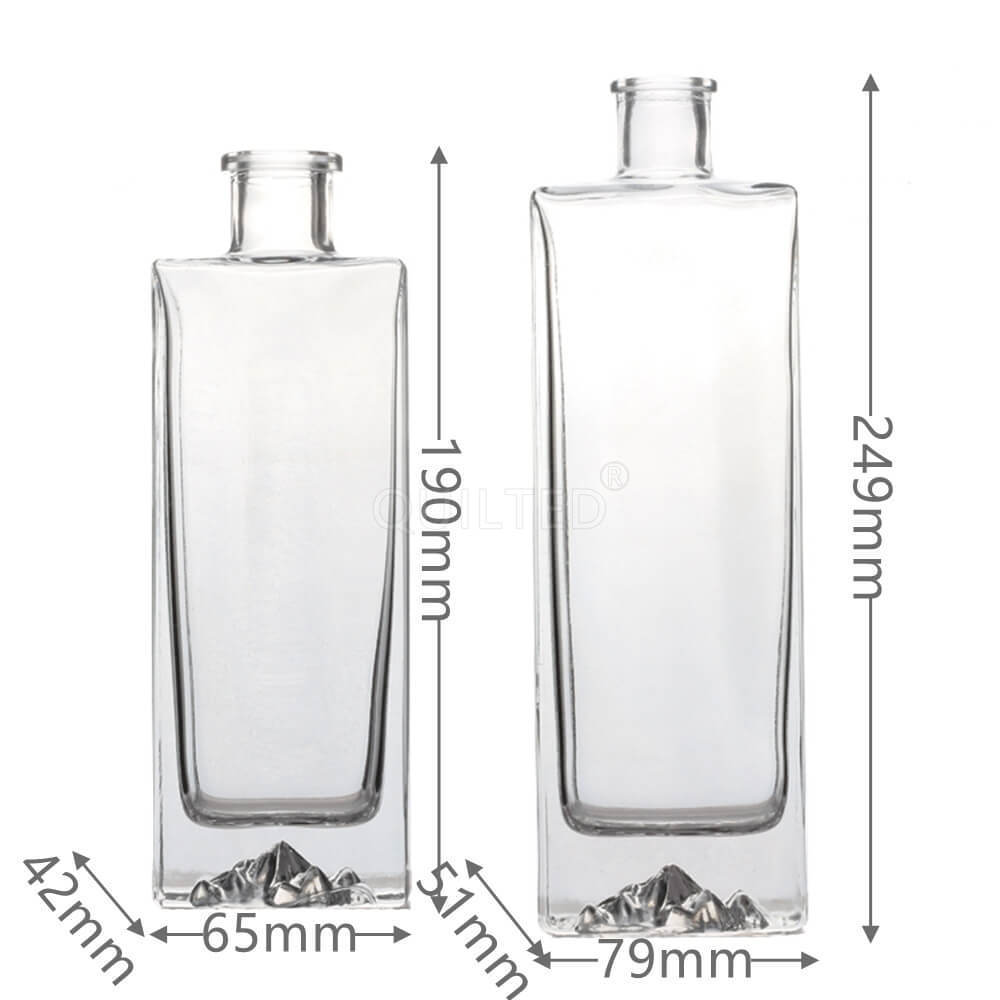 Unique carved flat clear glass bottle empty whisky bottle vodka 500ml 1000ml with cork tequila liqueur bottle