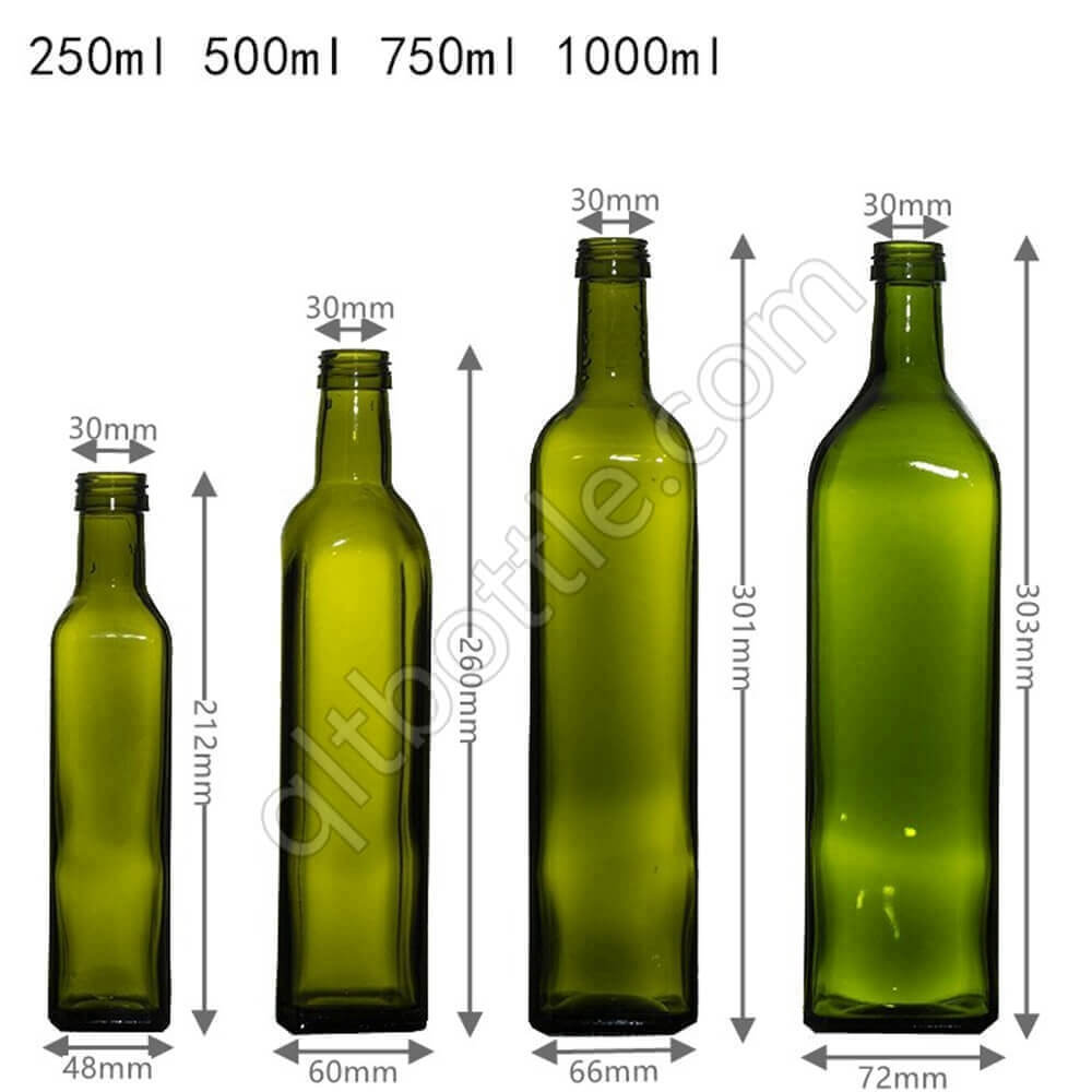 Food Grade 250Ml 500Ml 750Ml 1000Ml Square Dark Green Glass Bottle Olive Oil Bottle