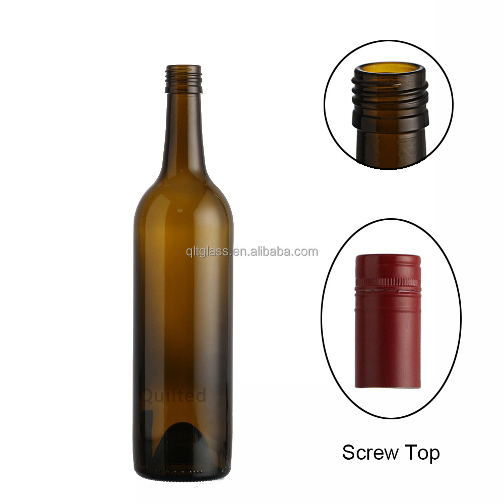 75cl 375ml Amber Gallon empty Clear Green Amber Bordeaux Wine Bottle 750ml with Lid Screw Top