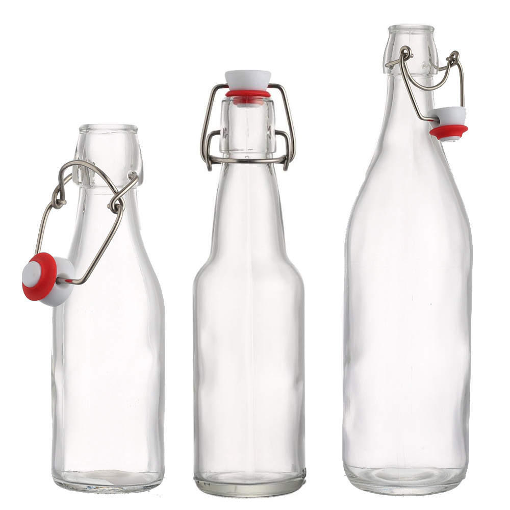 250ml 330ml 1liter recycled airtight glass beverage kombucha tea juice beer bottle for soft drinks with swing top