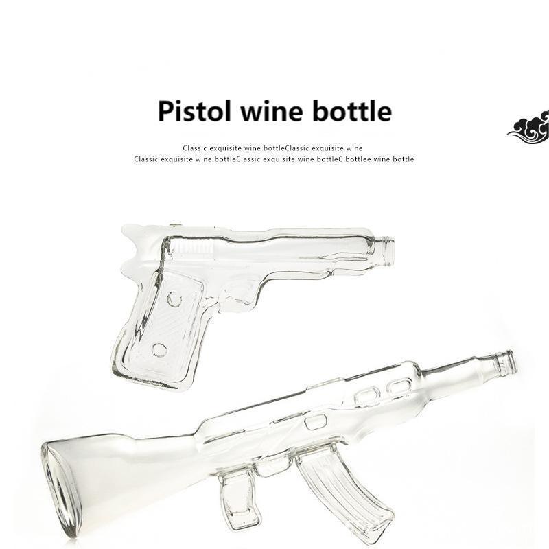 Creative transparent glass bubble wine bottle bubble wine barrel bubble wine jar long gun type bottle AK rifle pistol decoration