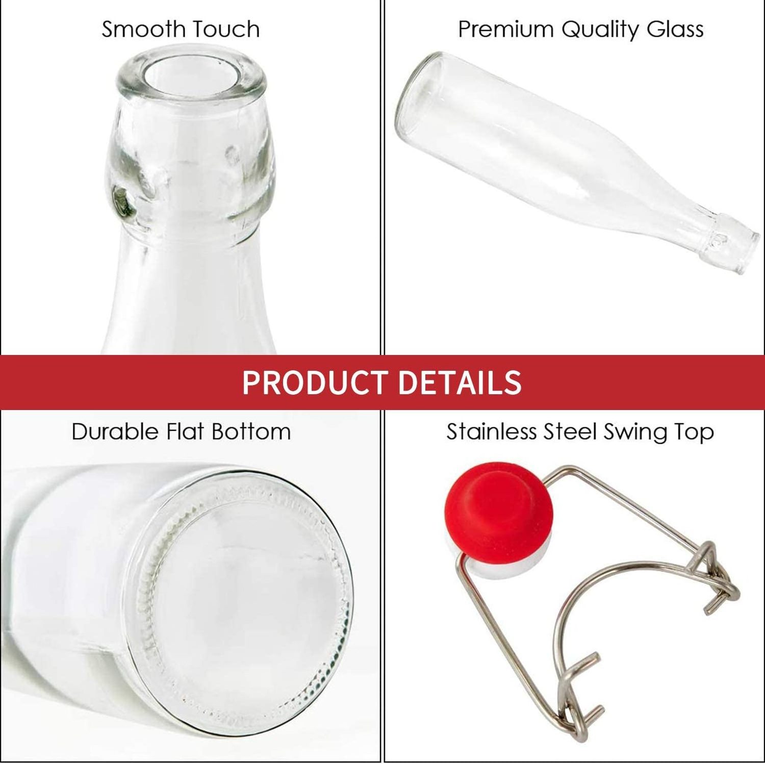 Factory Price Empty Drinking Glass Beverage Juice Milk Water Bottle with Swing Top