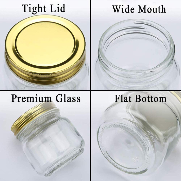 Luxury Kitchen Round Square Food Storage Jar 8oz 250ml Clear Regular Wide Mouth Storage Mason Jar with lid