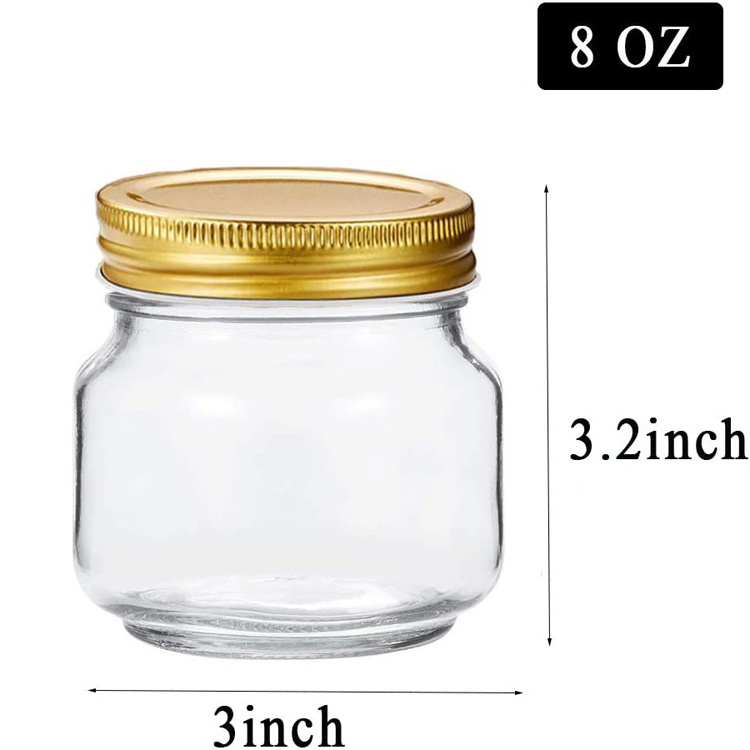 Luxury Kitchen Round Square Food Storage Jar 8oz 250ml Clear Regular Wide Mouth Storage Mason Jar with lid