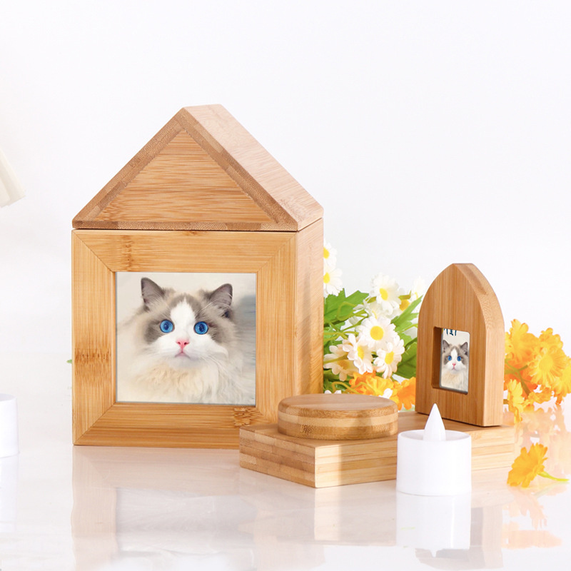 TTT Hot Sale Wholesale Wooden Casket Solid Box Ceramic Pet Urn and Cat Dog Souvenir Picture Frame Products