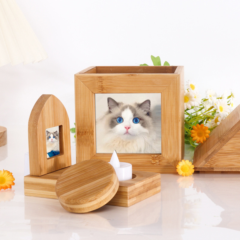 TTT Hot Sale Wholesale Wooden Casket Solid Box Ceramic Pet Urn and Cat Dog Souvenir Picture Frame Products