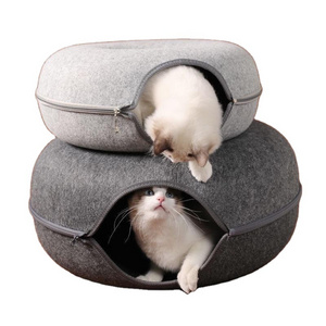 TTT Custom Pet House Ecofriendly Zipper Design Large Felt Donut Cat Tunnel Bed