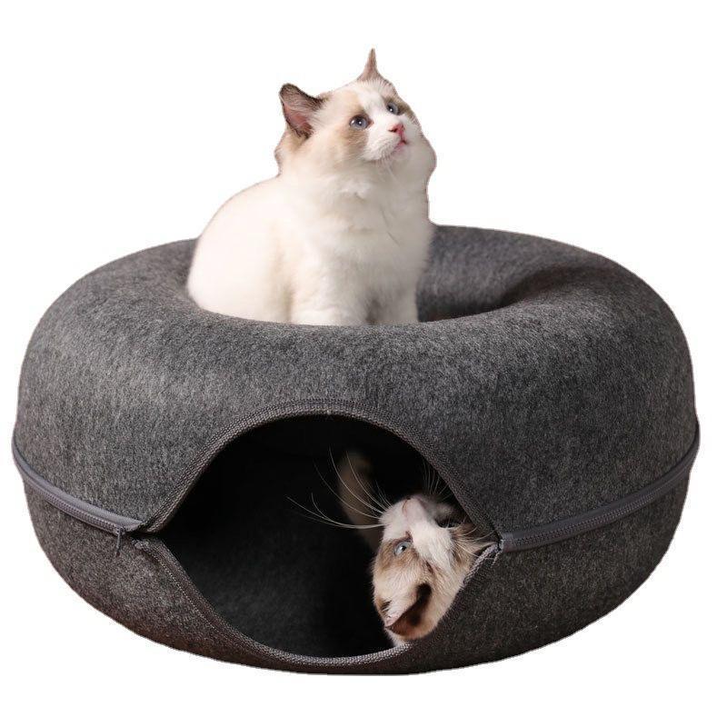 TTT Custom Pet House Ecofriendly Zipper Design Large Felt Donut Cat Tunnel Bed