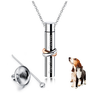 TTT Wholesale Product Together Forever Memorial Pendant Fashion Cylindrical Design Stainless Steel Pet Urn Necklace for Dog Cat