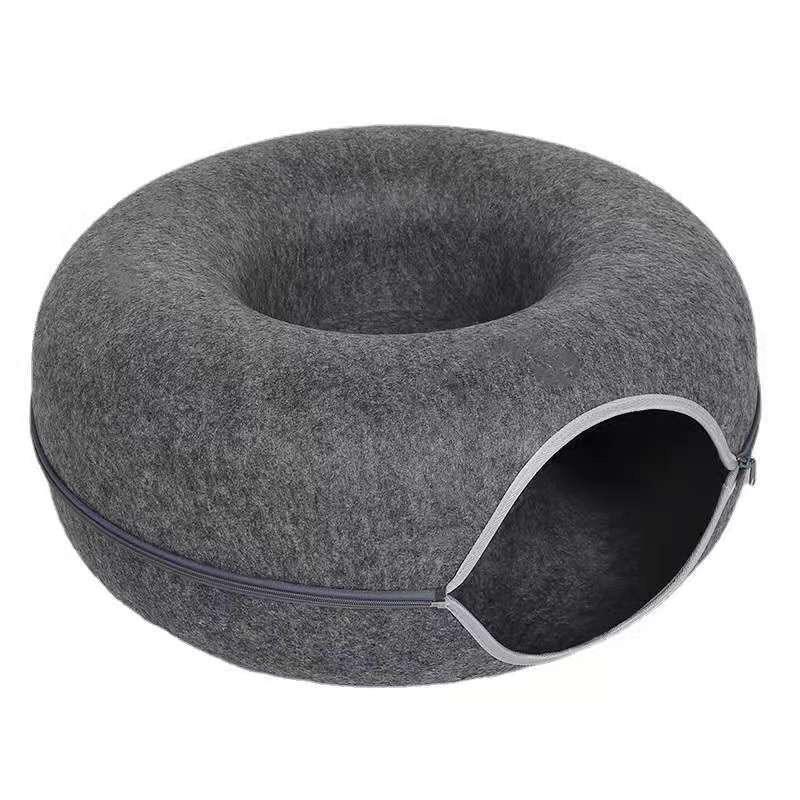 TTT Custom Pet House Ecofriendly Zipper Design Large Felt Donut Cat Tunnel Bed