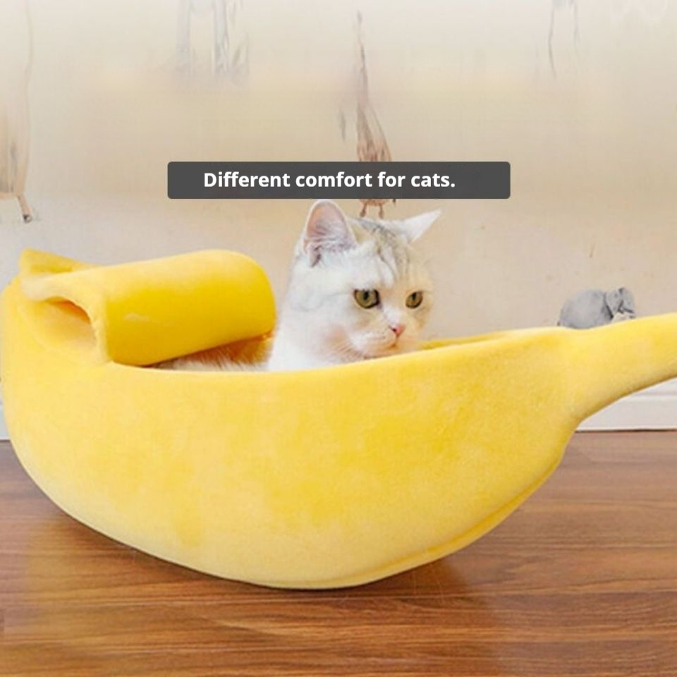 TTT Luxury Cartoon Bean Bag Kitty Cat Nest Banana Boat Plush Cave Cat Dog Bed