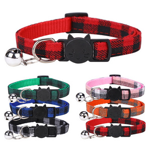 TTT Wholesale Pet Product Hot Sale Cotton Adjustable Collar Colorful Plaid Design Dog Collar with Bell