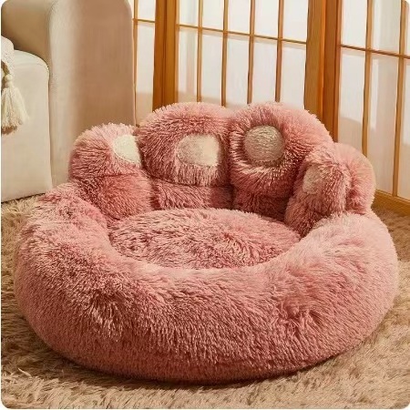 TTT Cute Fluffy Removable Cat Bear Paw Pet Plush Sofa Sleeping Mat Round Dog Bed