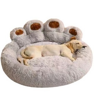 TTT Cute Fluffy Removable Cat Bear Paw Pet Plush Sofa Sleeping Mat Round Dog Bed